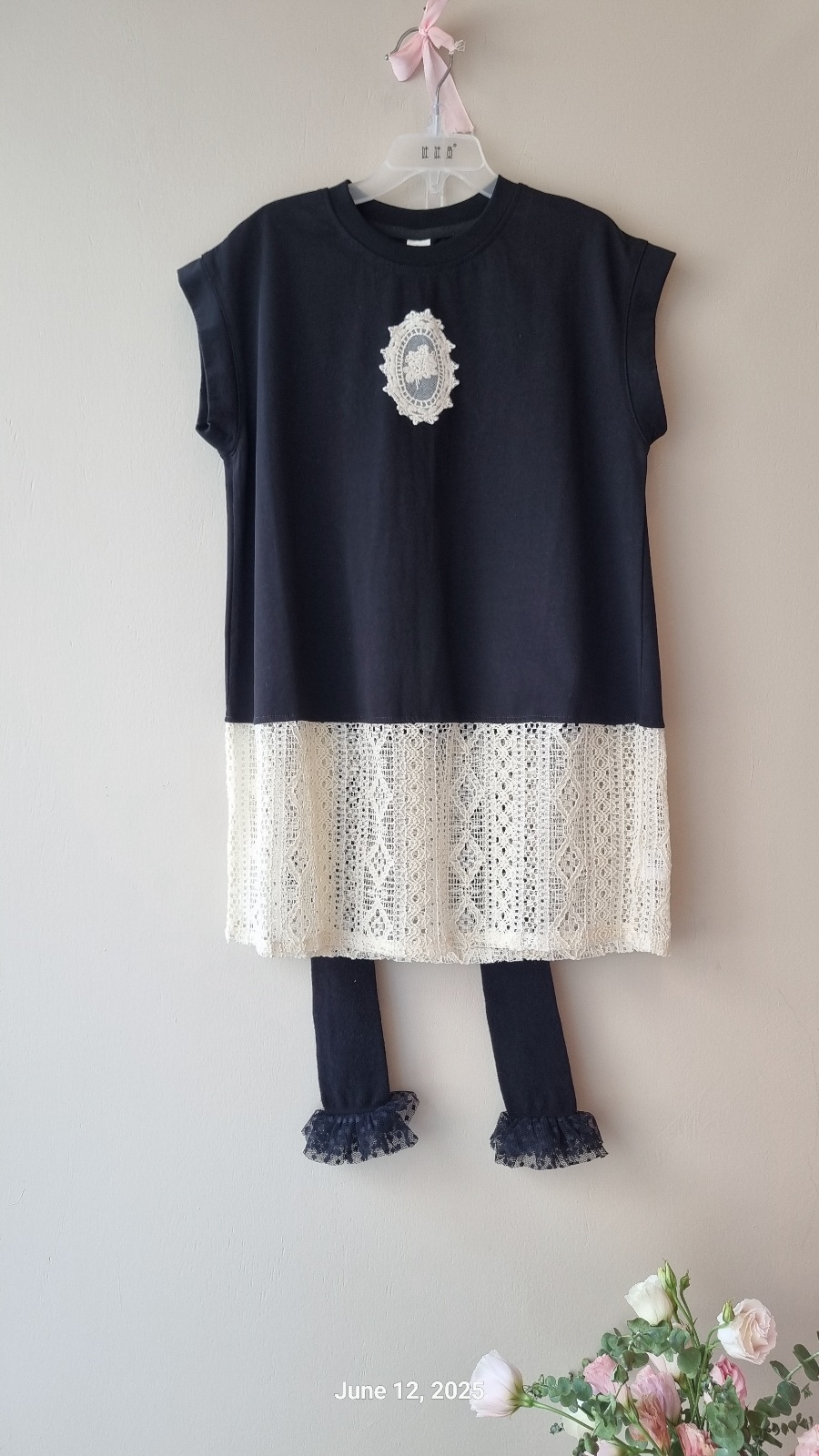 تونیک آستین حلقه ای مشکی پایین گیپور