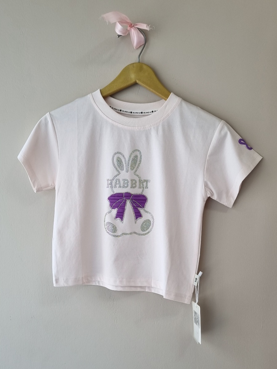 تیشرت آستین کوتاه دخترانه طرح خرگوش نگین دار