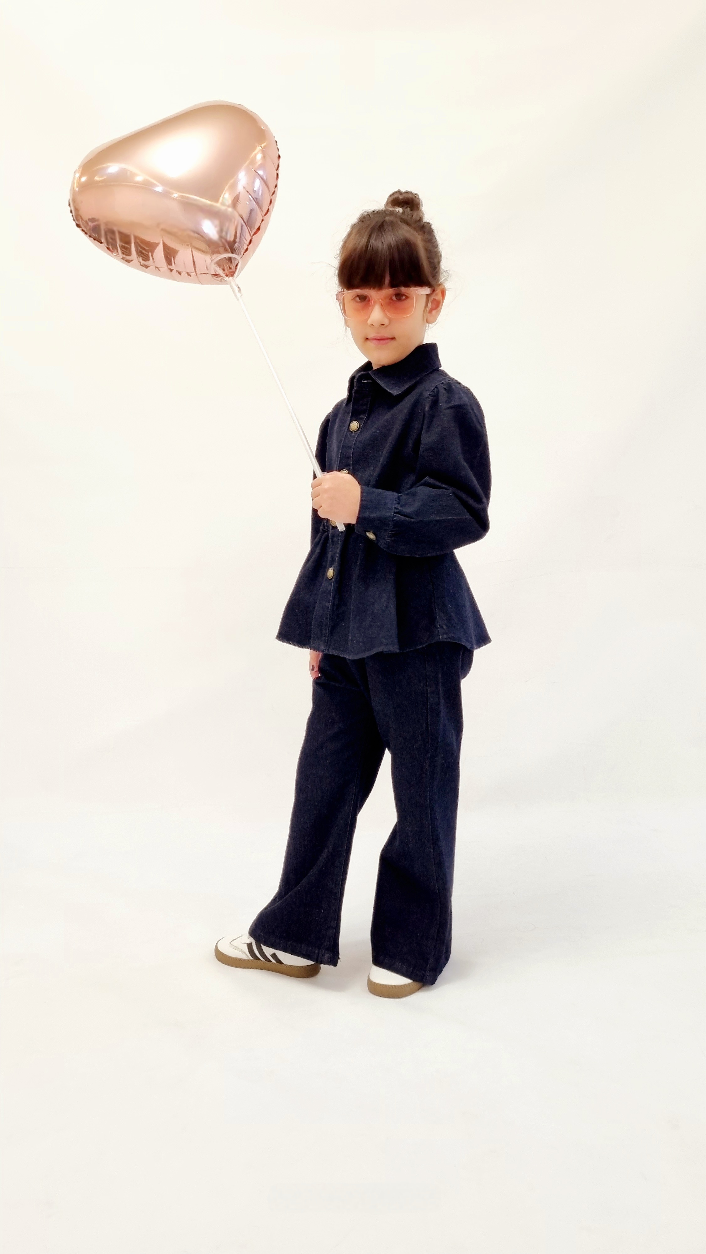 ست کت و شلوار جین دخترانه سورمه ای تیره